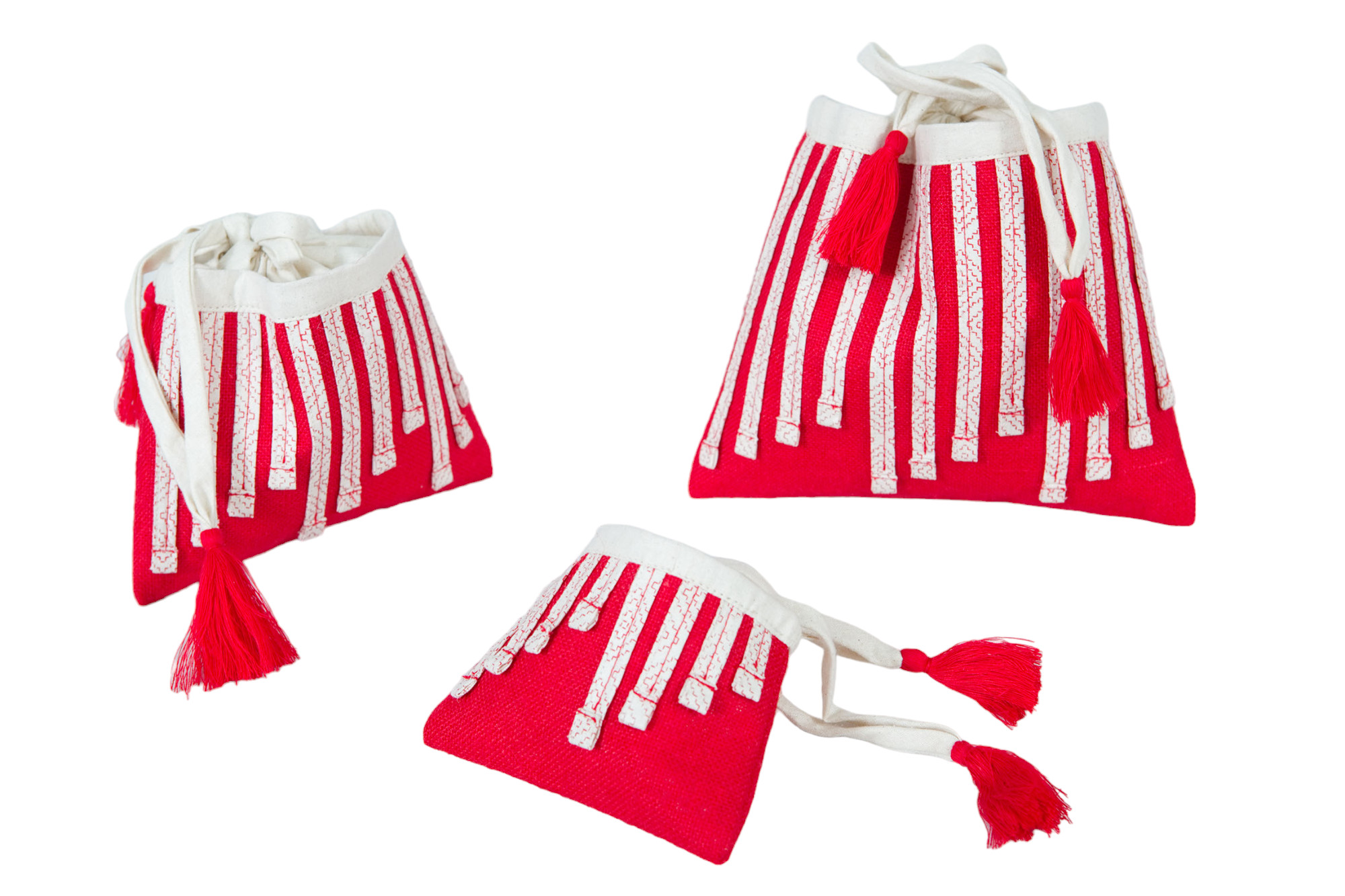 Red color jute coated Drawstring bag with lid - Image 2