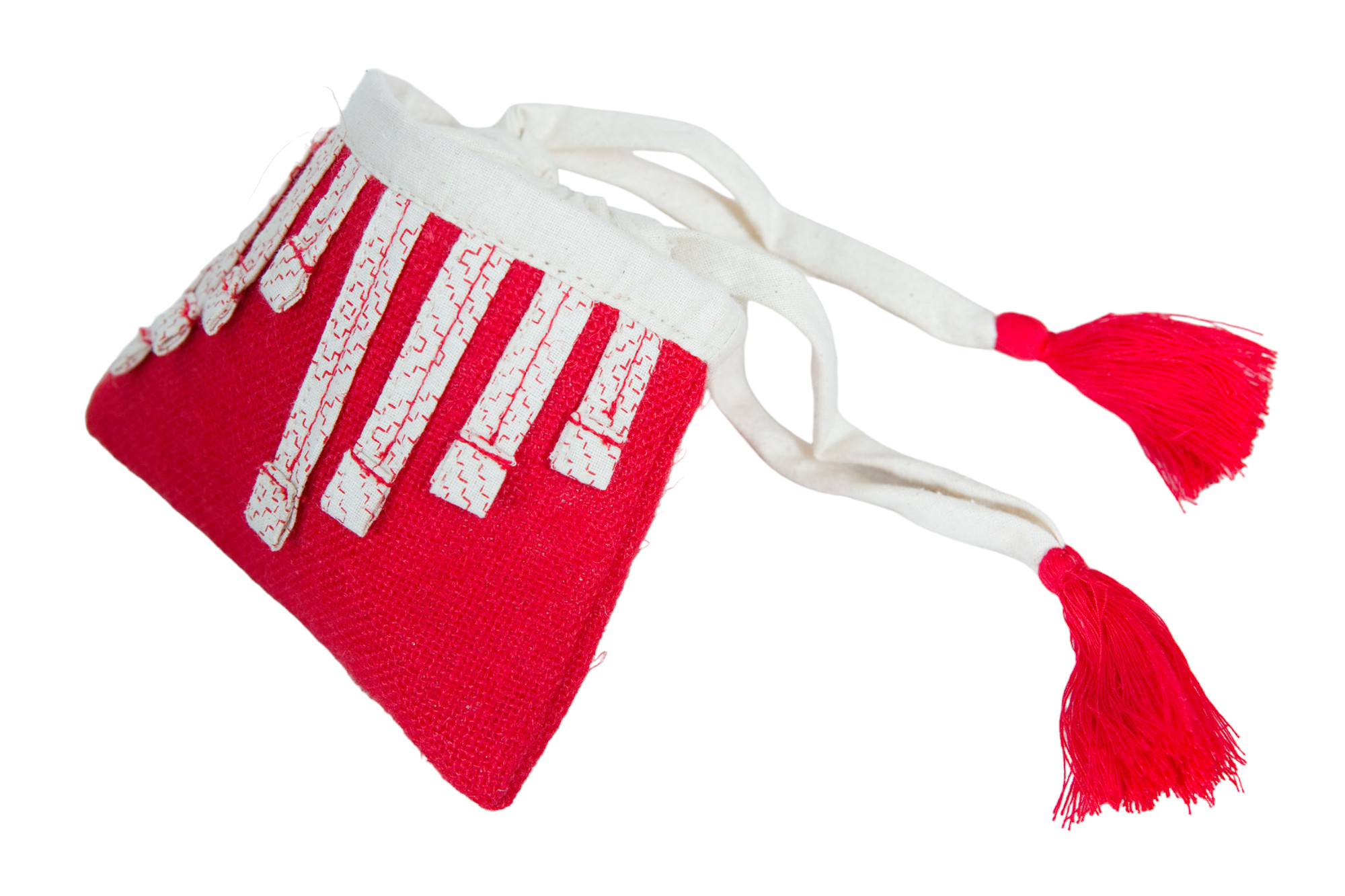 Red color jute coated Drawstring bag with lid